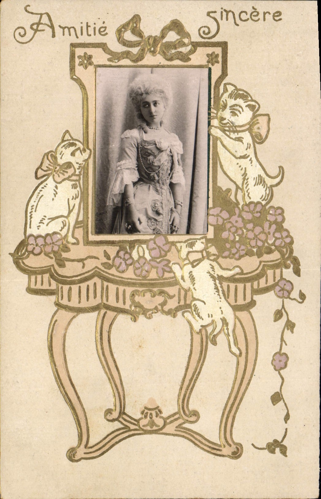 Vintage Postcard Fantasy Woman Cats Kittens