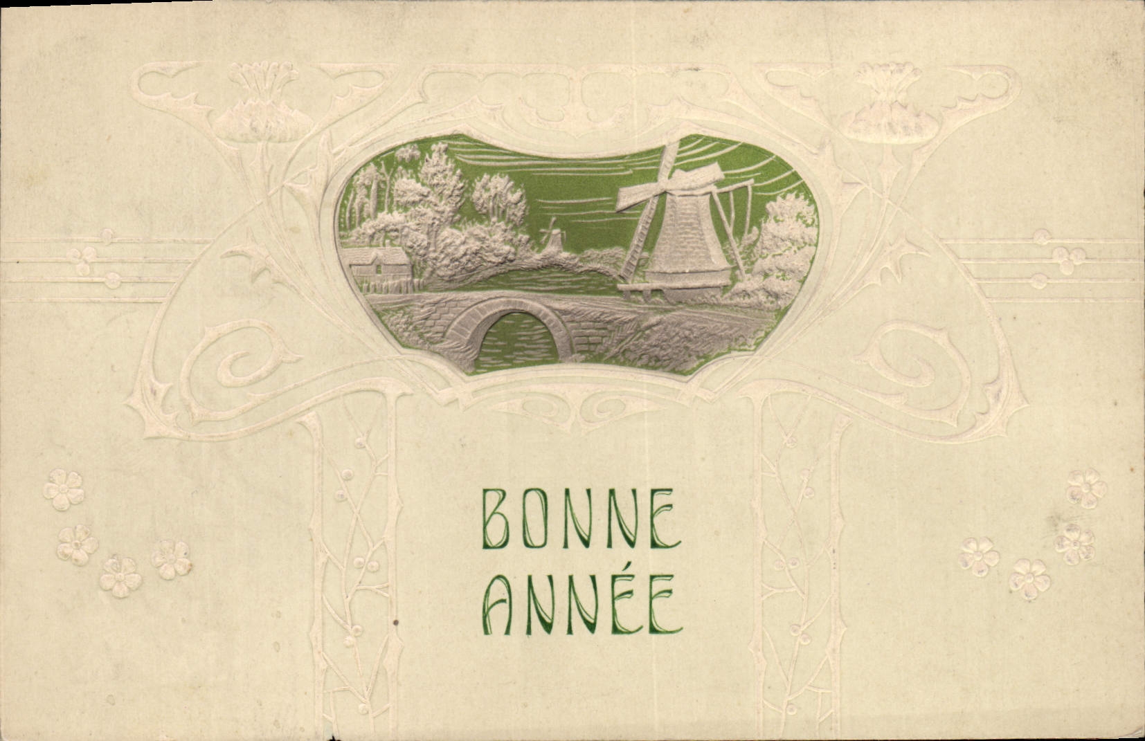 Vintage Postcard Fantaisie Windmill Happy new year