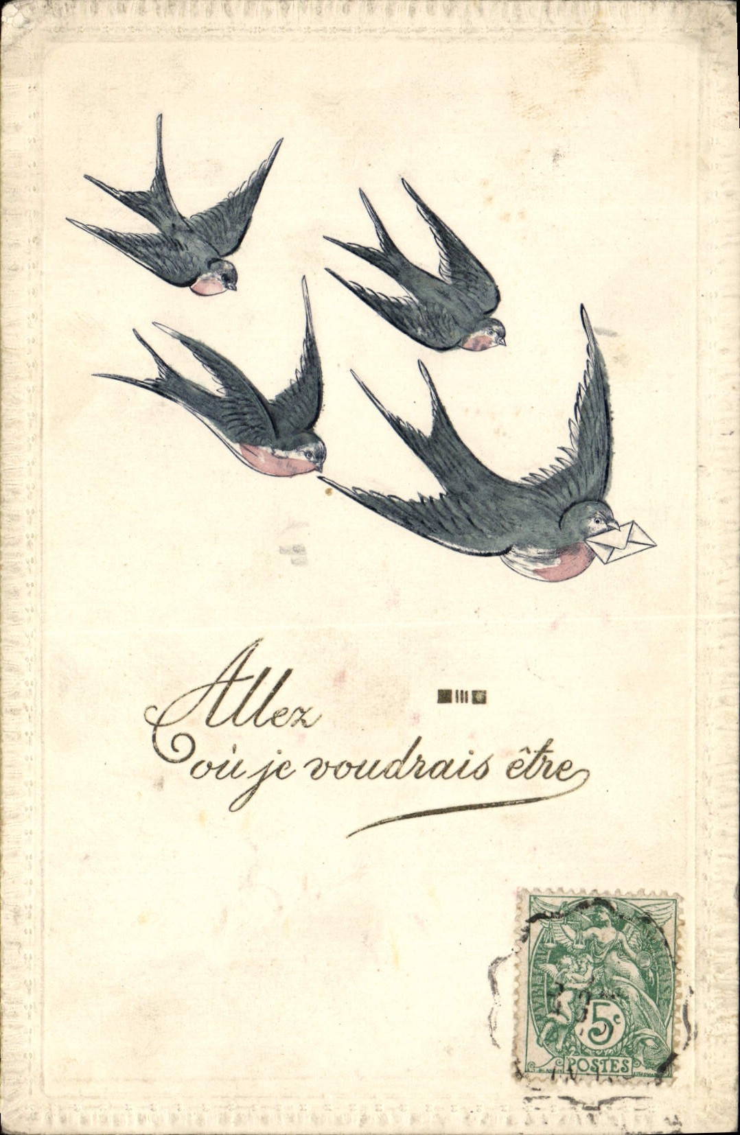 Vintage Postcard Fantasy Swallows