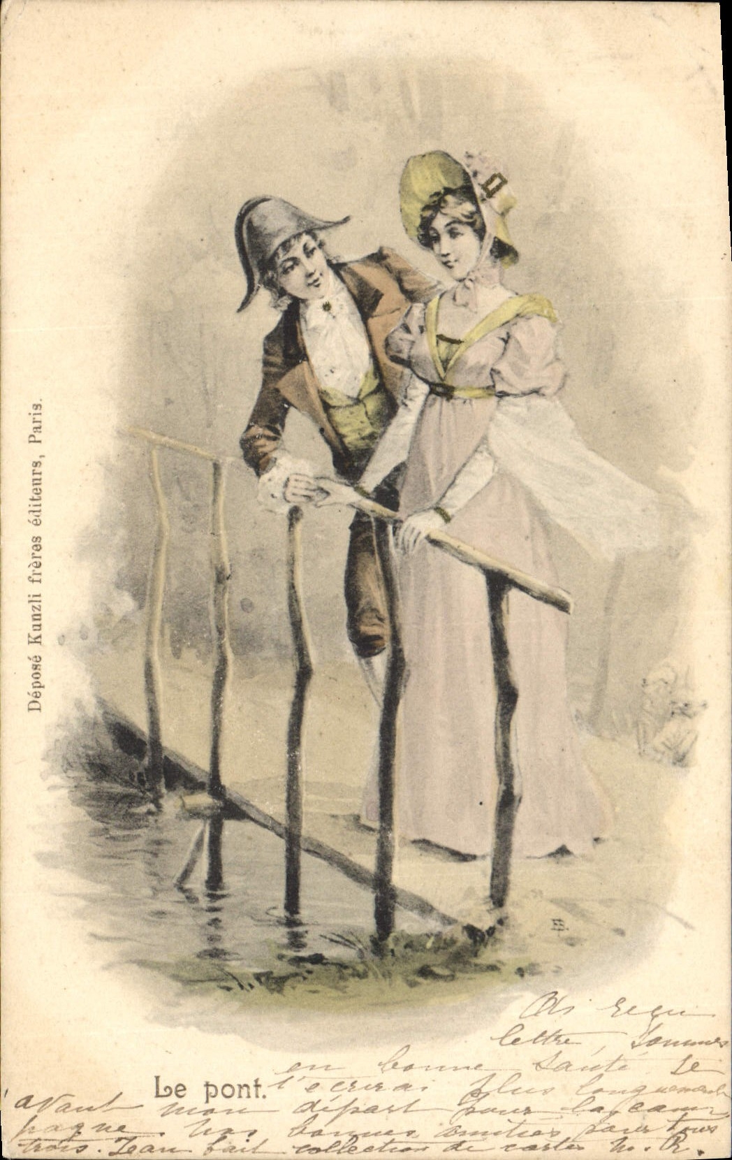 Vintage Postcard Fantasy Woman the bridge