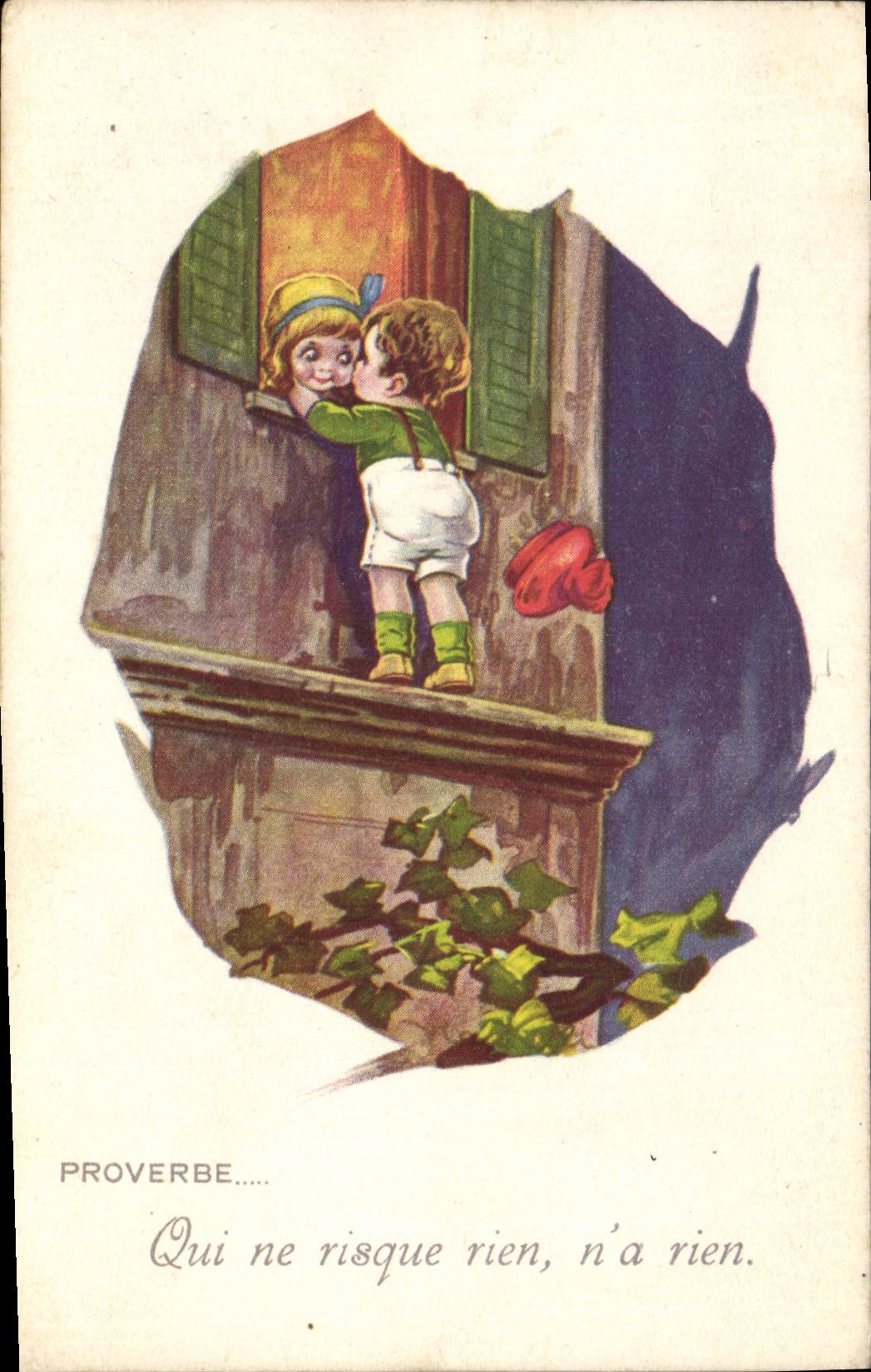 Vintage Postcard Fantaisie Children Proverb Which does not risk anything does not have anything