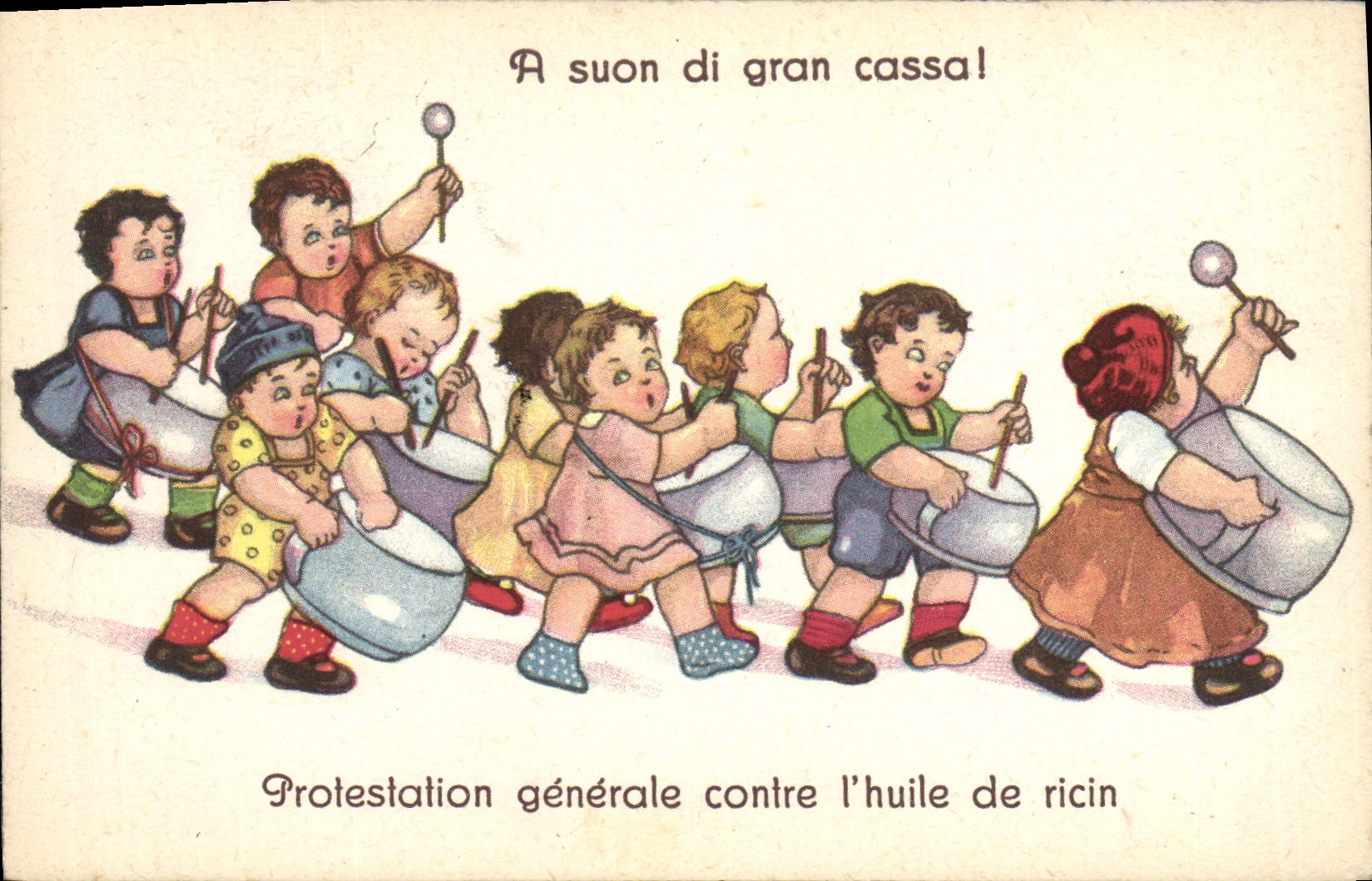 Vintage Postcard Fantasy Children general Protest against the castor oil