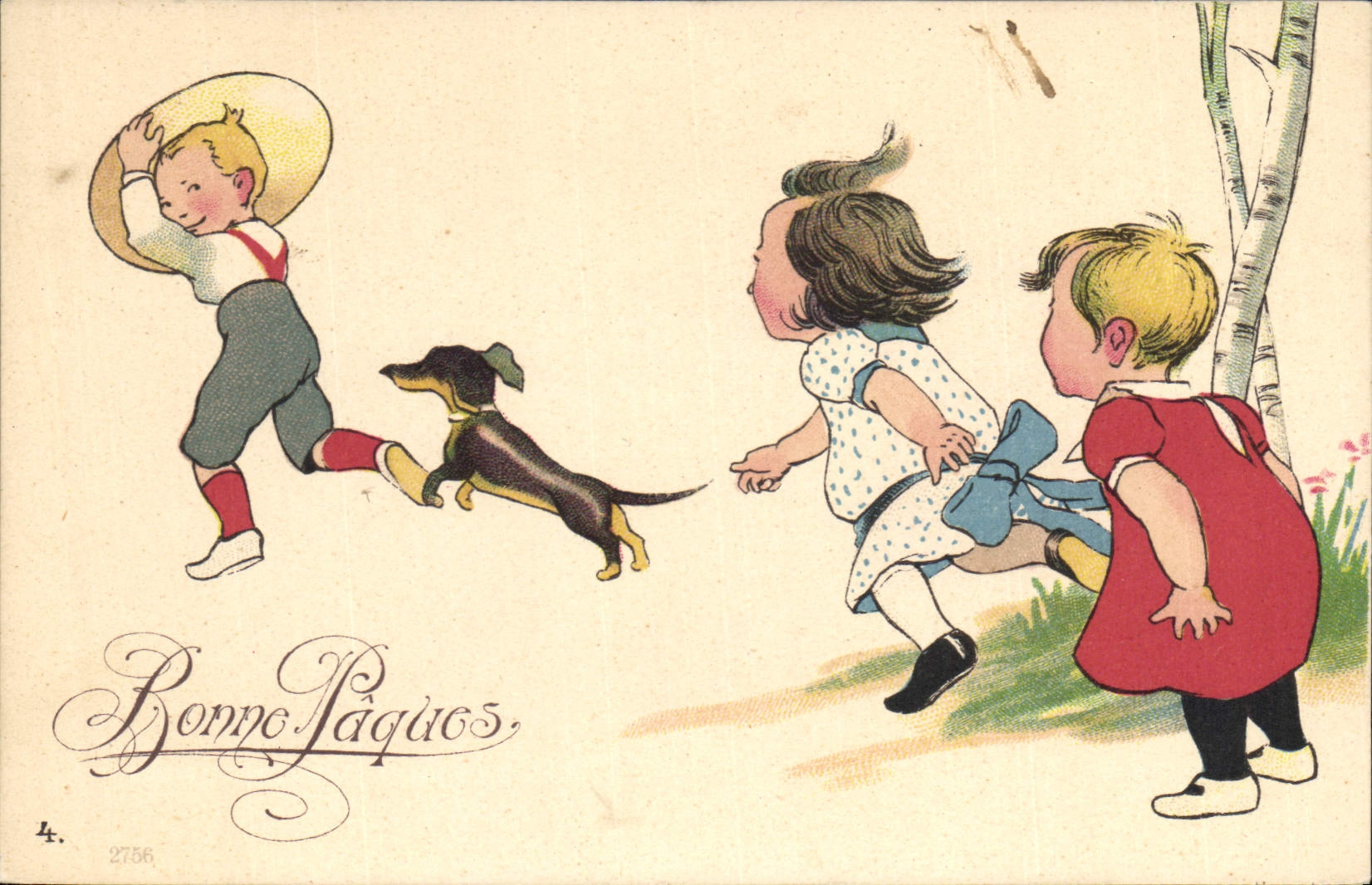 Vintage Postcard Fantasy Children Easter Dog