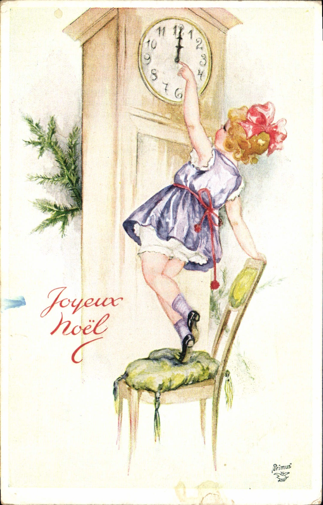 Vintage Postcard Fantasy Child Clock