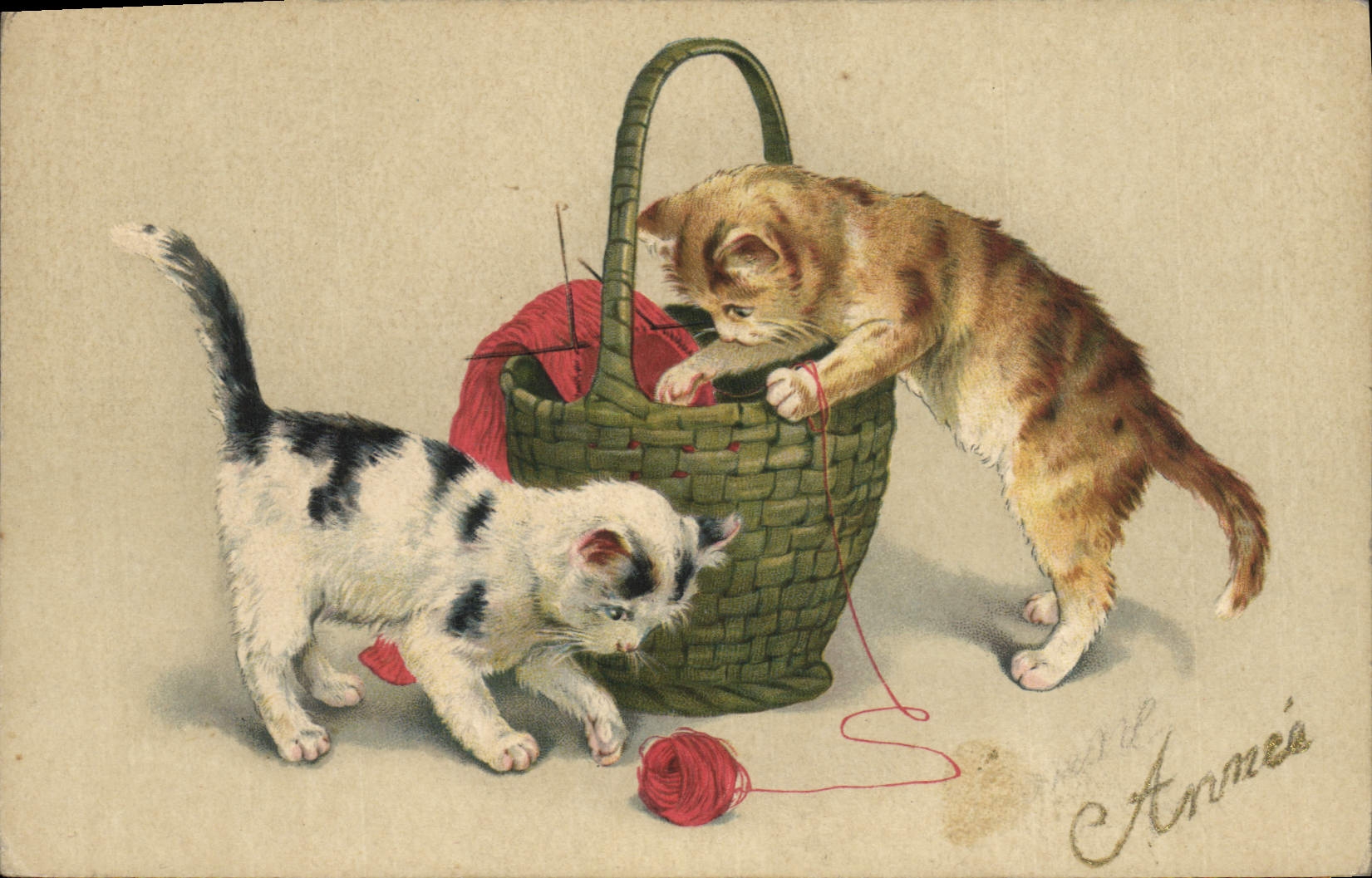 Vintage Postcard Fantasy Cats Kittens