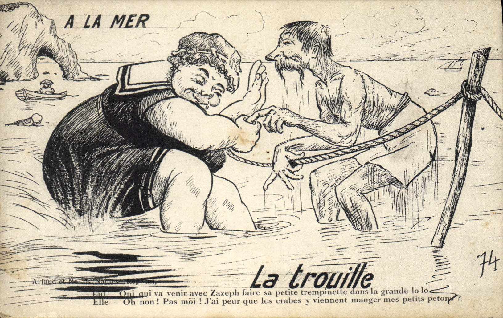 Vintage Postcard Fantasy With the sea jitter