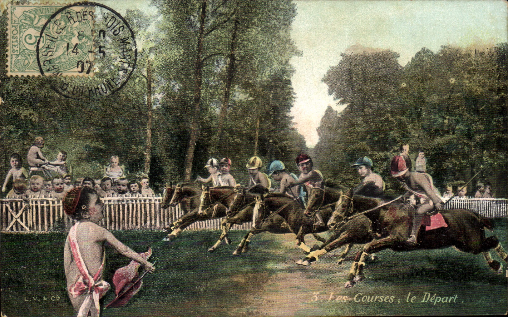 CPA Equitation Hippisme Cheval Les courses Le depart Enfants Bebes