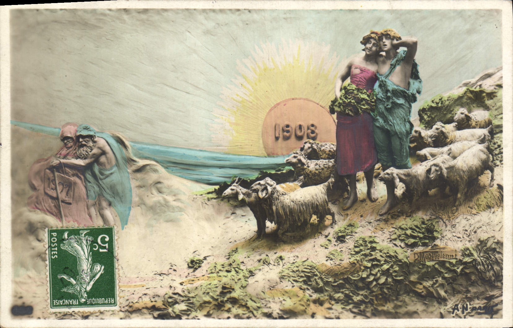 Vintage Postcard Fantasy Year 1908 Sheep