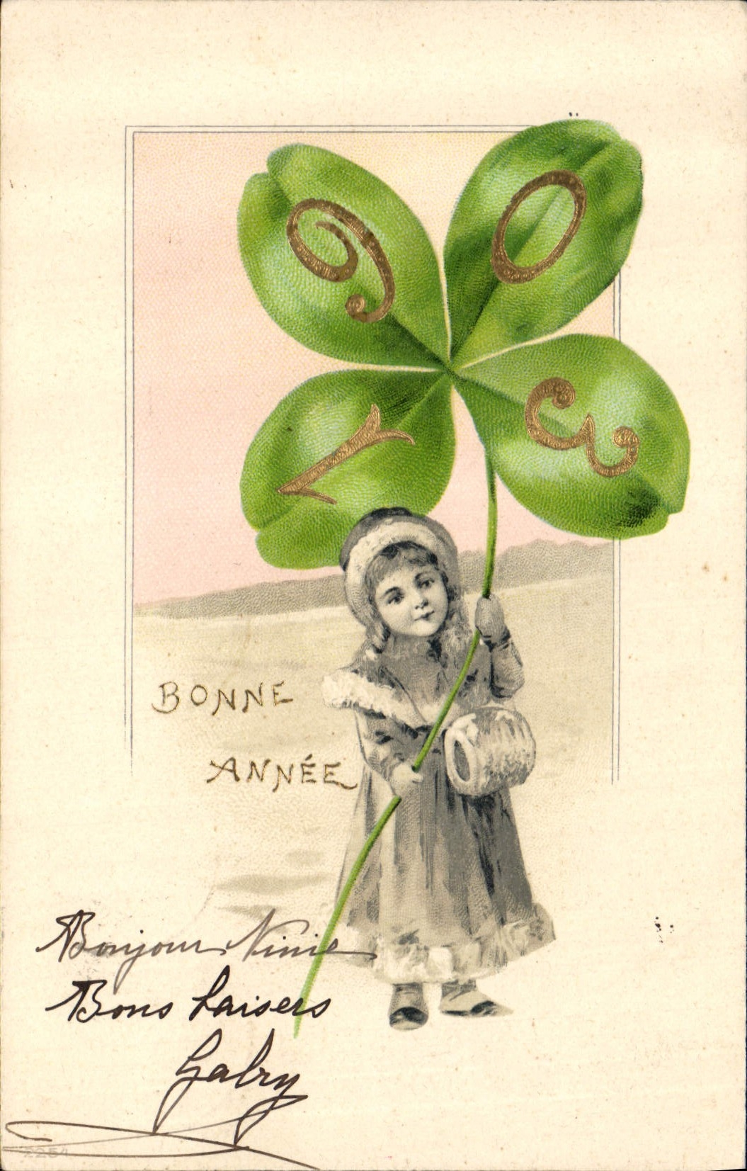 CPA Fantaisie Annee Enfant Trefles Fleurs