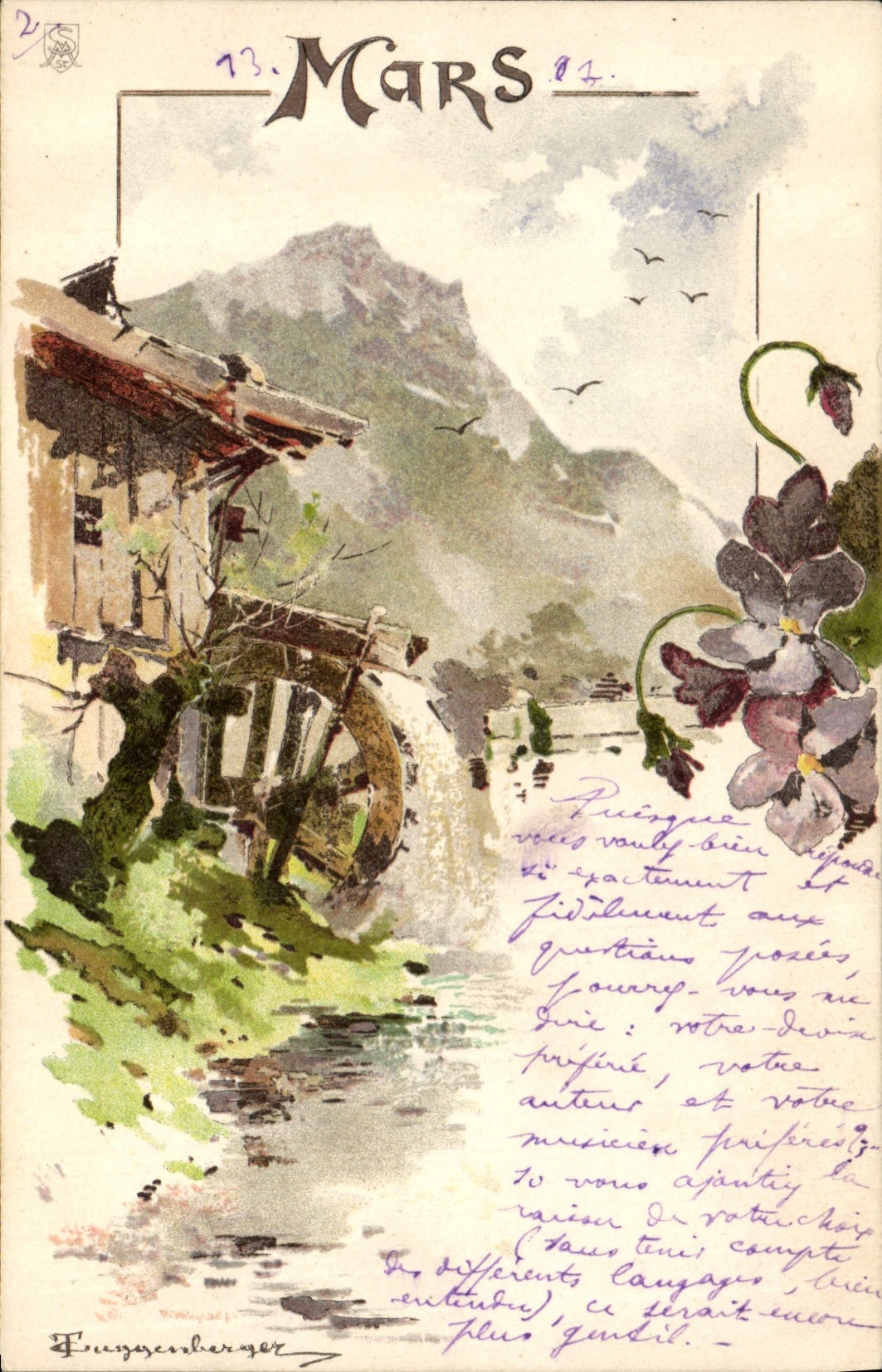 Vintage Postcard Fantasy Month Mars