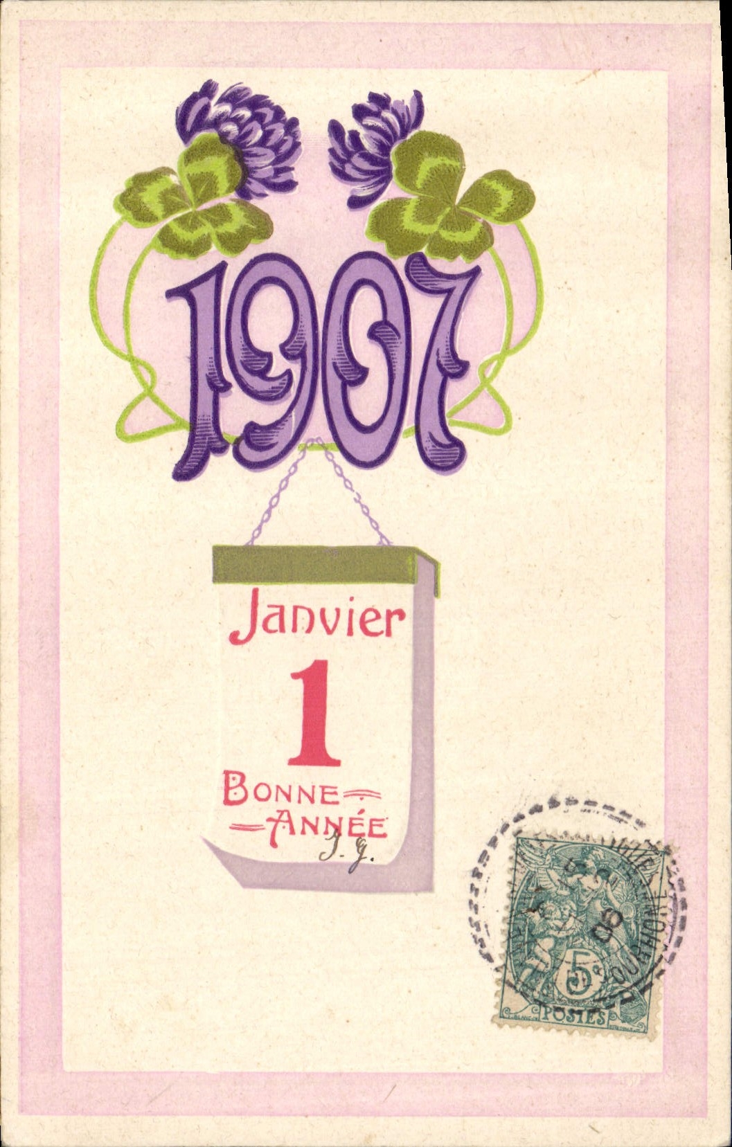 CPA Fantaisie Annee 1907 Fleurs Trefles