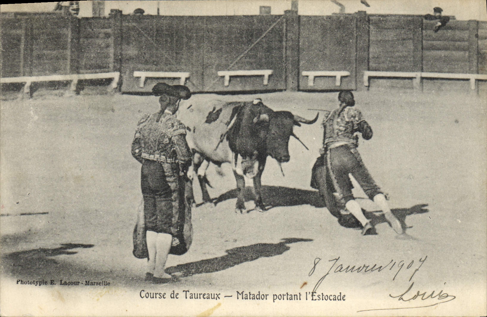 Postal Corrida Corrida de toros Matador durante la estocada