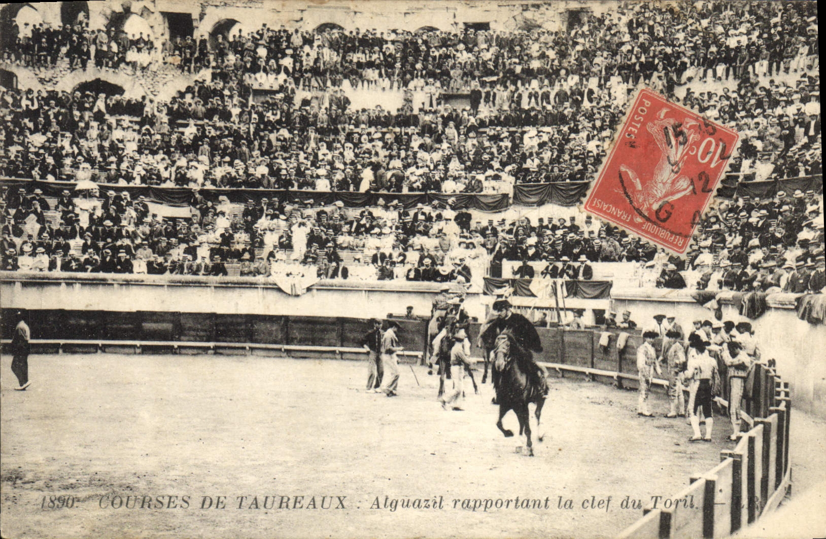 Postal Corrida Corrida de toros Alguazil que informan de la clave de Toril