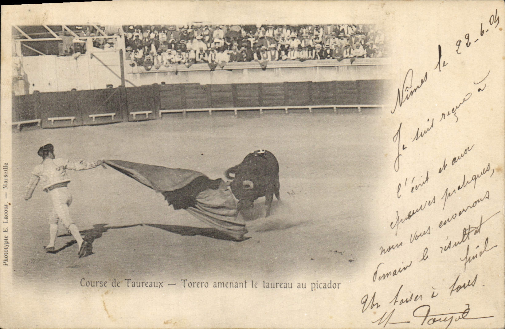CPA Corrida Course de Taureaux Torero amenant le taureau au picador 