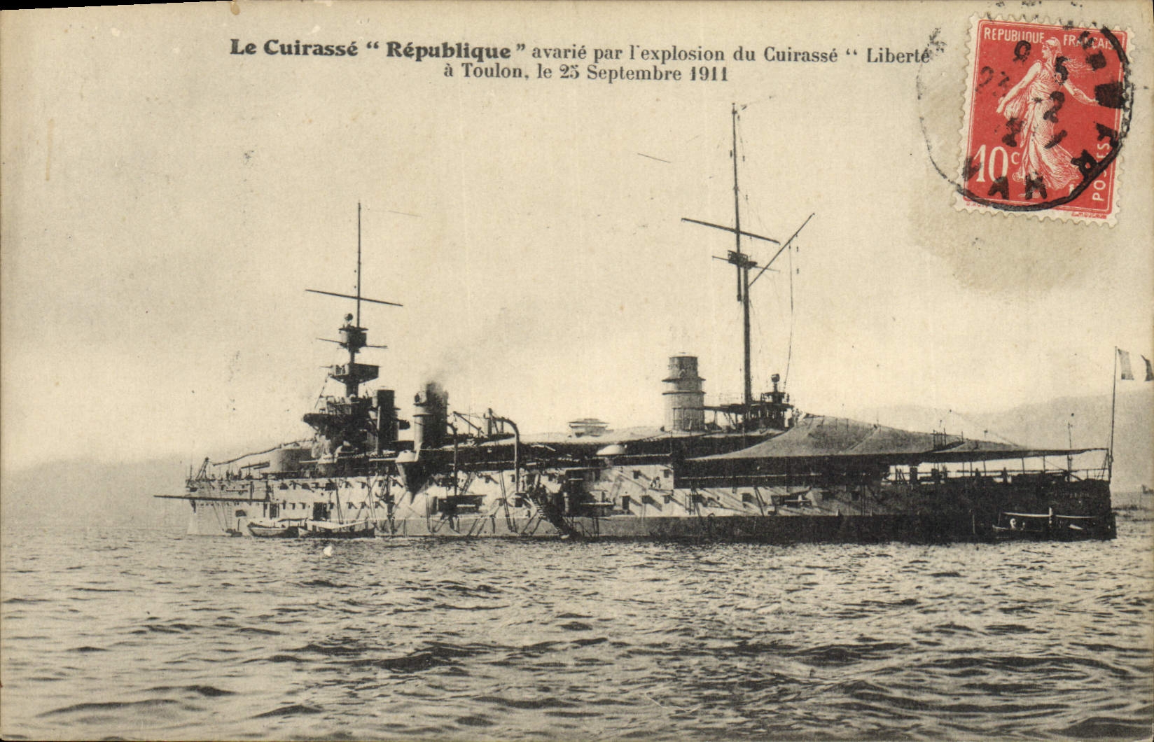 Vintage Postcard Warship armours It Republique damages by the explosion of the Liberte armor has Toulon