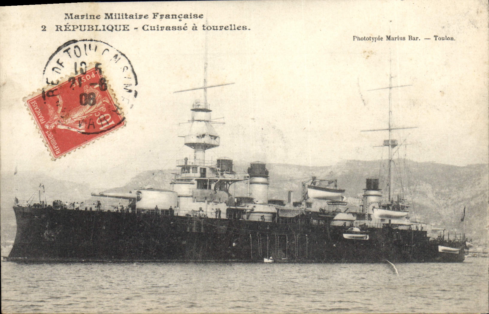 Vintage Postcard Warship Republic Armours has turrets