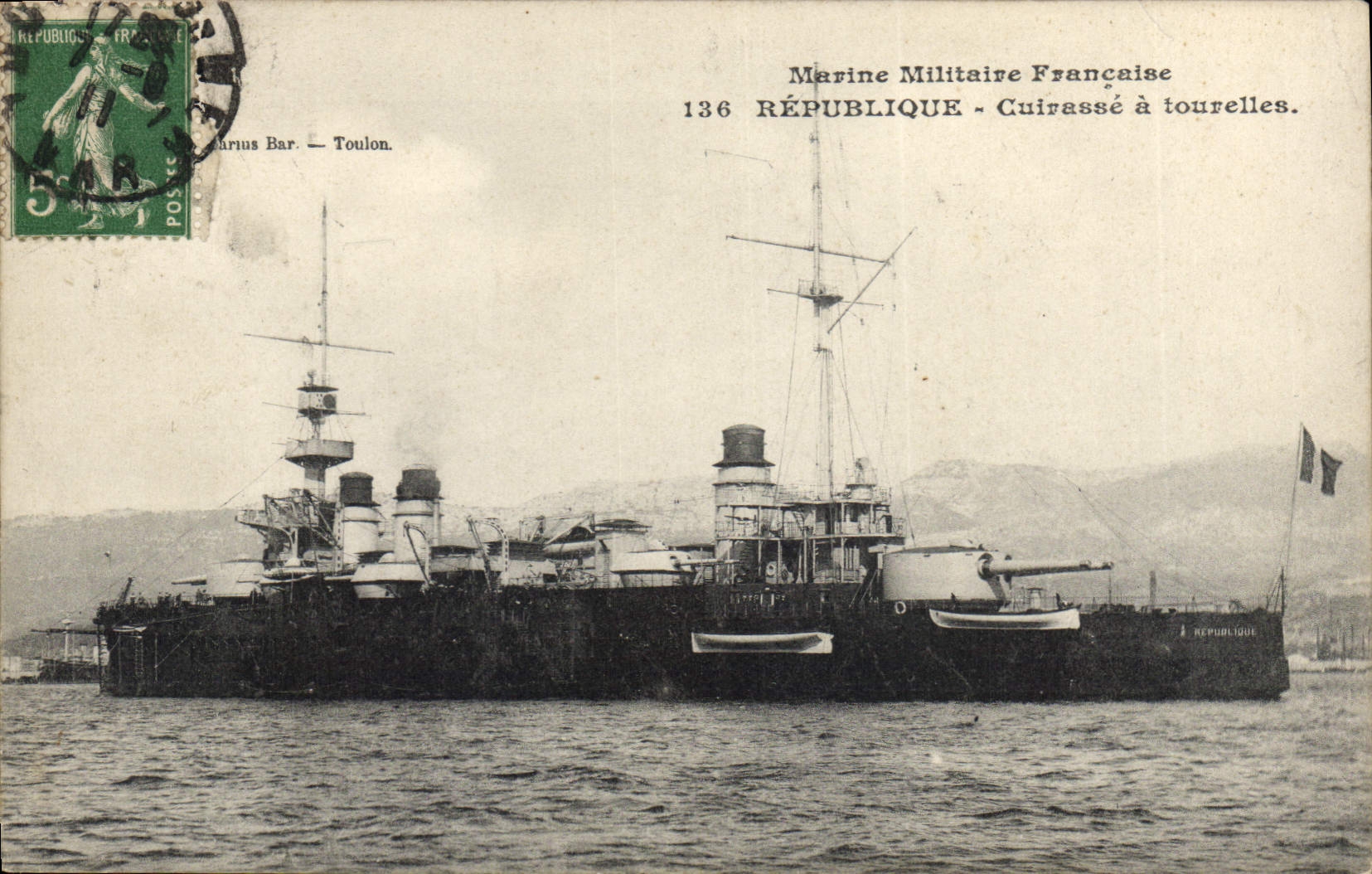 CPA Bateau de Guerre Republique Cuirasse a tourelles 