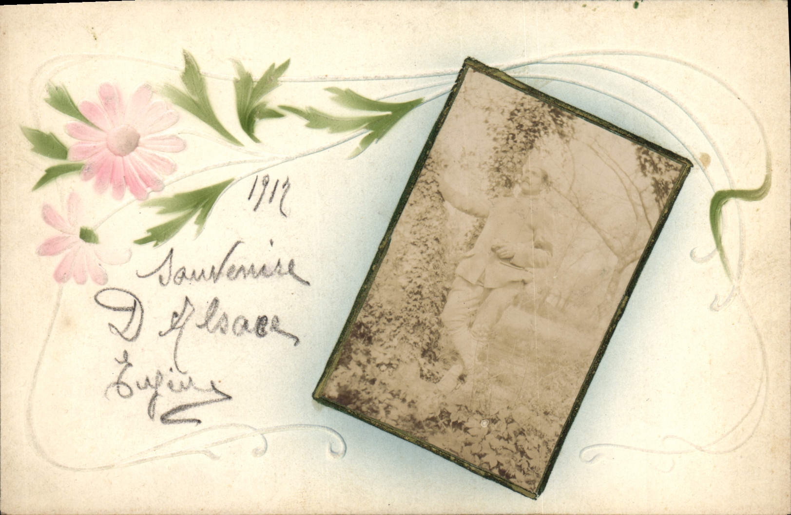 Vintage Postcard Fantasy Flowers photo Alsace Man