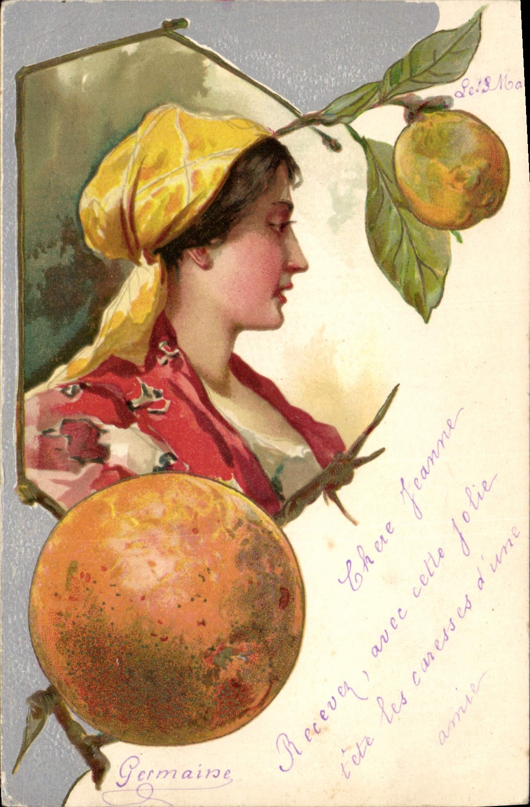 Vintage Postcard Fantasy Woman Fruit