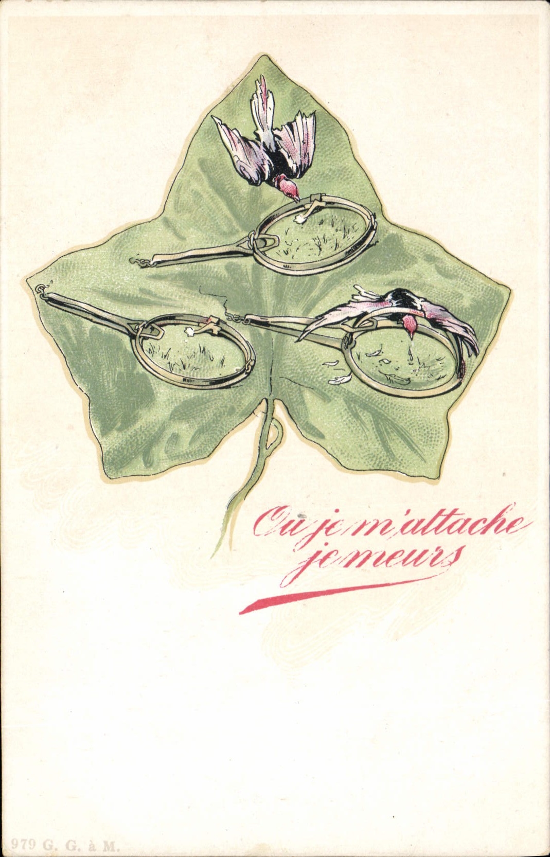 Vintage Postcard Fantaisie Illustrator Breaks into leaf Bird