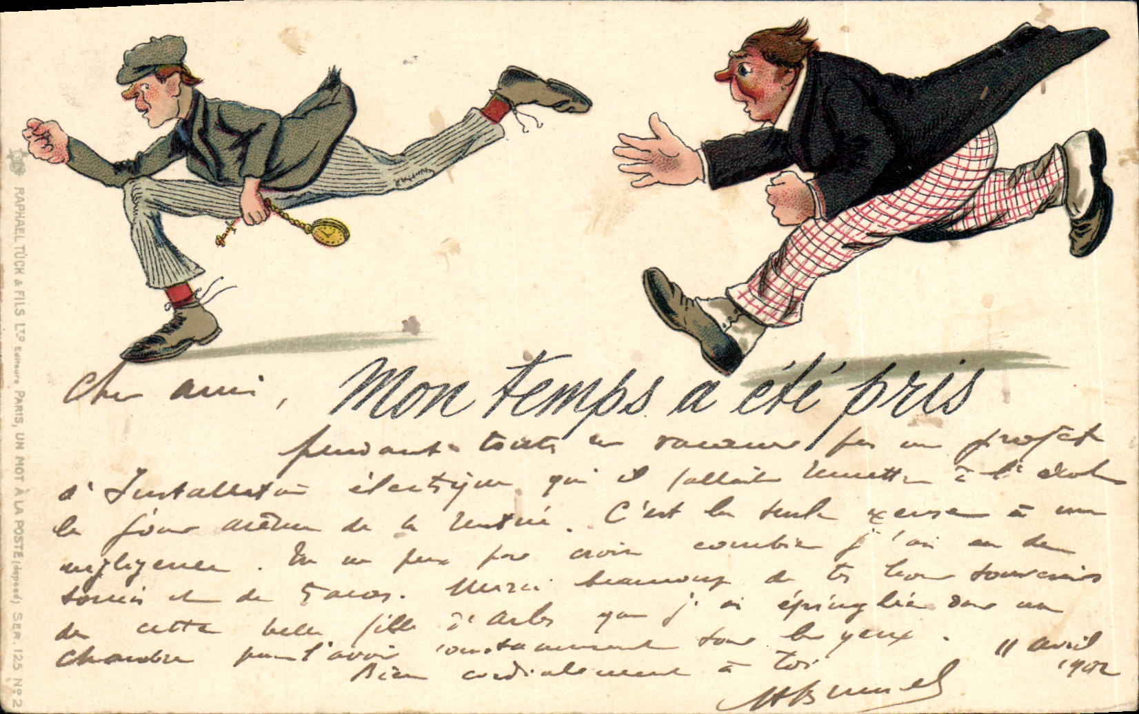 Vintage Postcard Fantaisie Illustrator Robber Fob watch