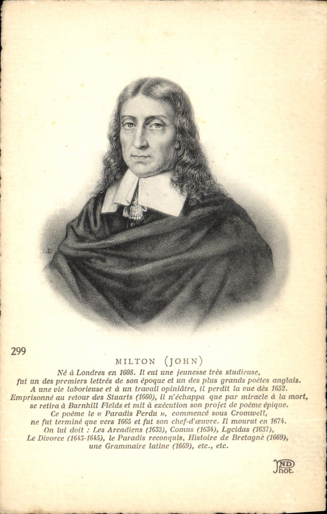 Vintage Postcard John Milton