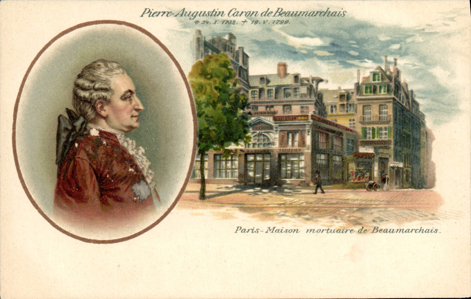 Vintage Postcard Pierre Augustin Charon de Beaumarchais Paris House of the departed of Beaumarchais