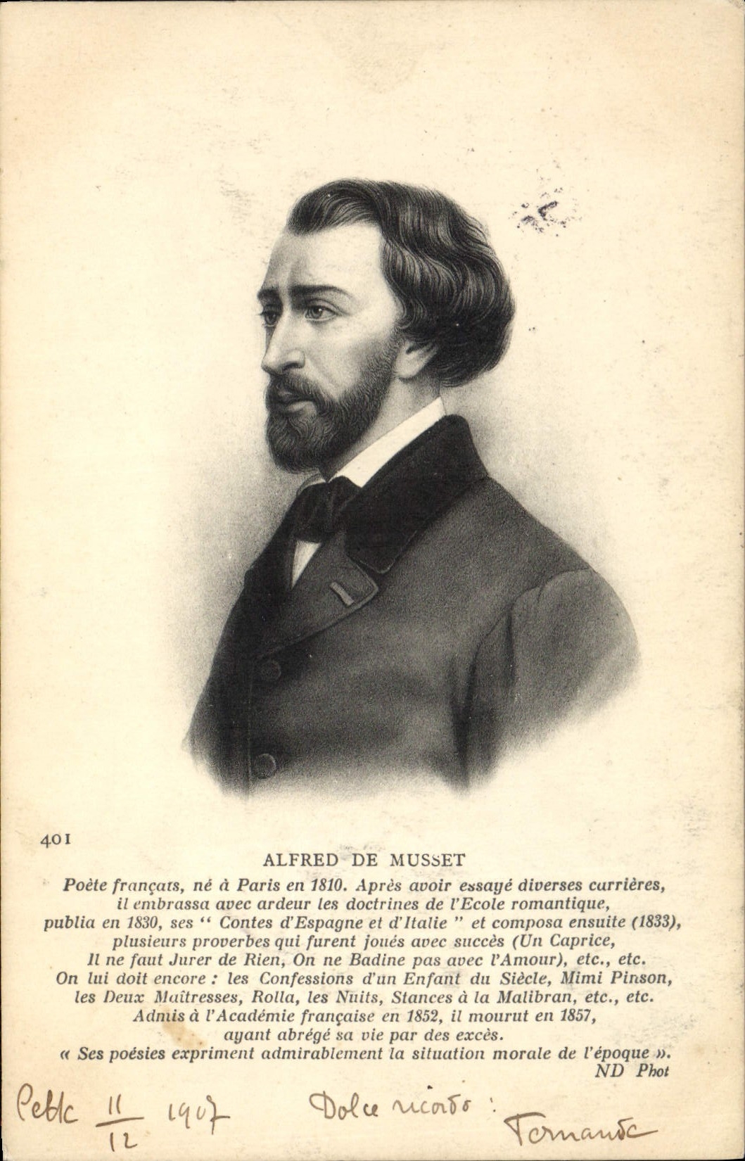 Vintage Postcard Alfred de Musset