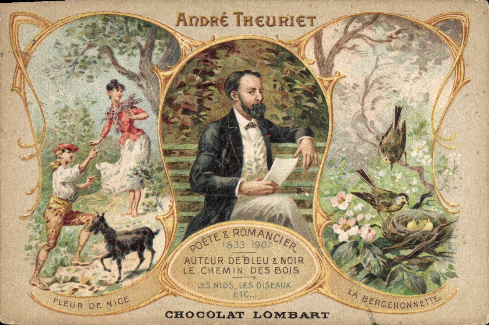 CPA Andre Theuriet Poete et Romancier Fleur de Nice La Bergeronnette Chevre Le chemin des bois 