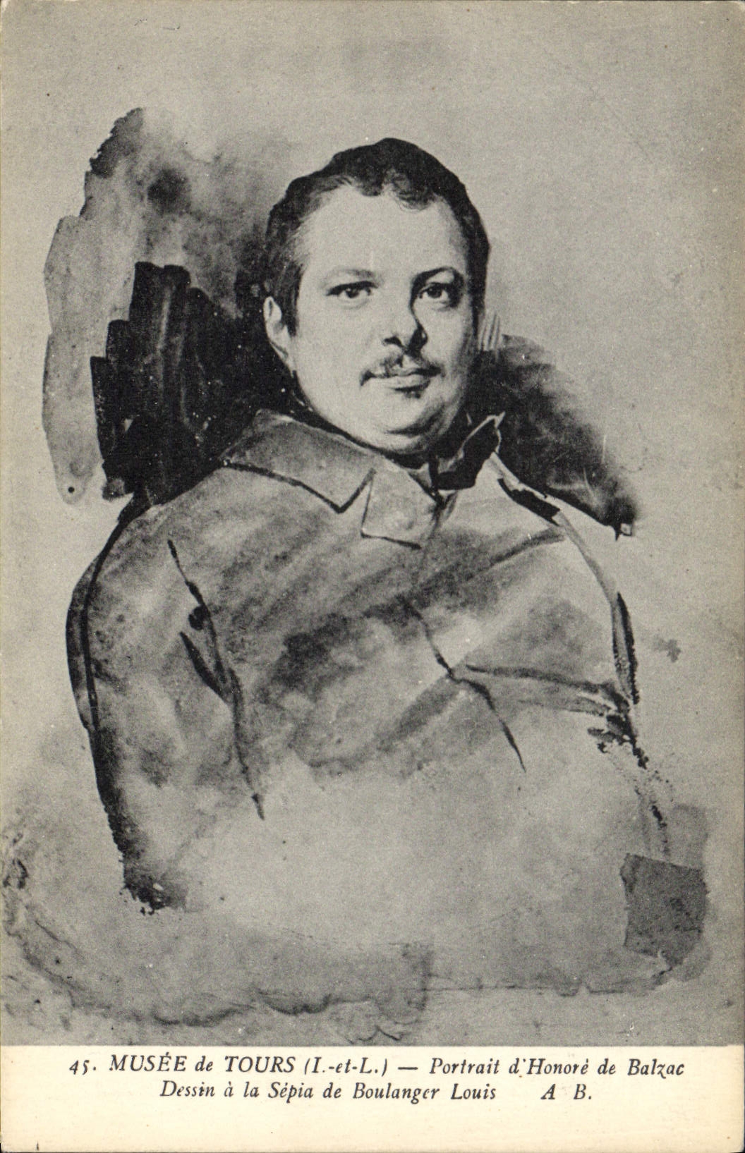 Postal Vagar de Tours Retrato de Honoré de Balzac Louis Boulanger