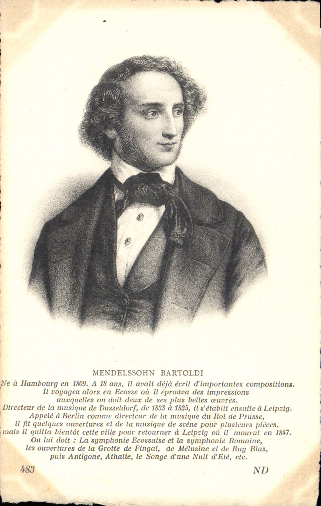 Vintage Postcard Mendelssohn Bartoldi