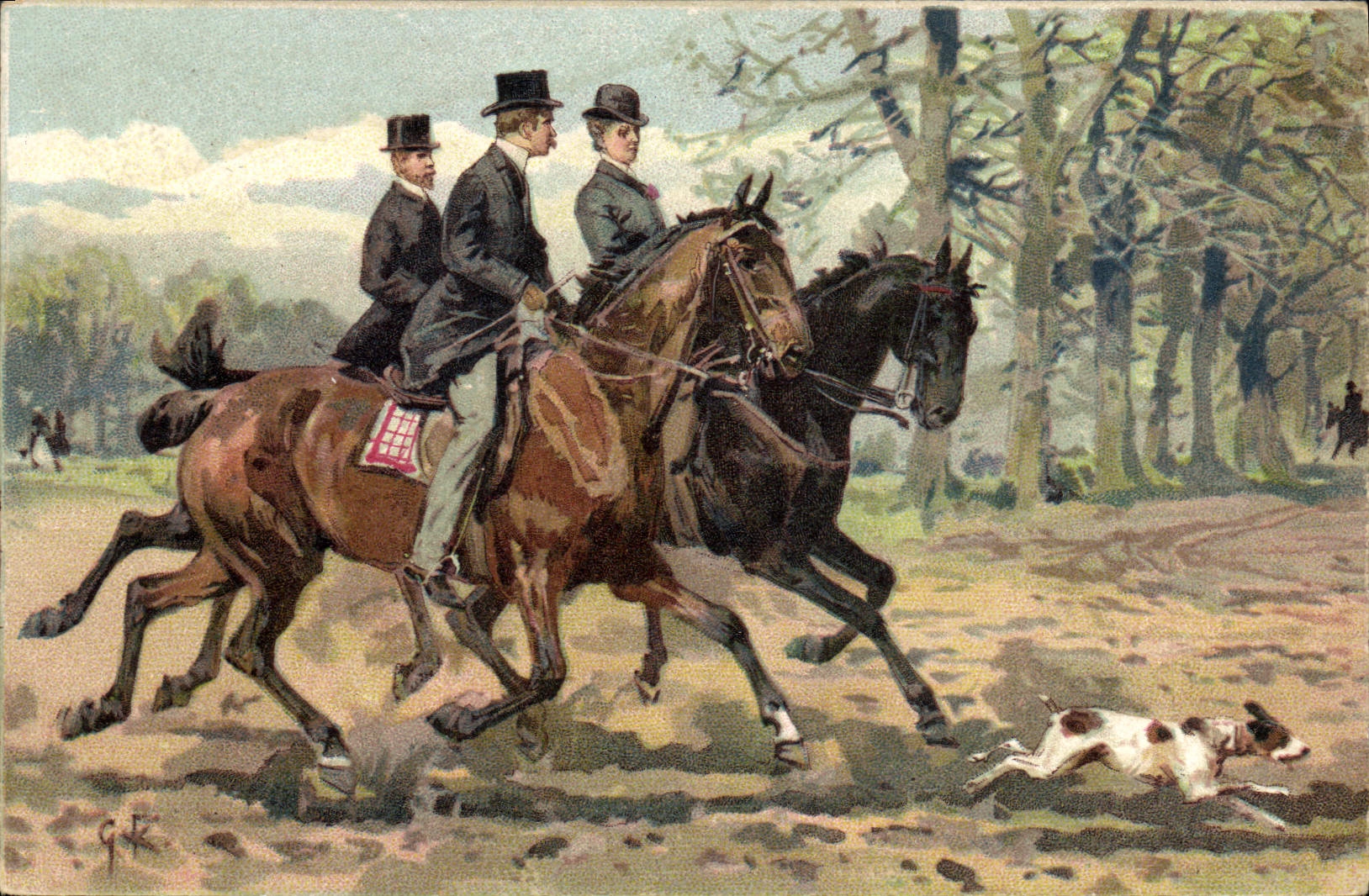 Postal Equitación Hípica Caballo Perro Desenvueltos