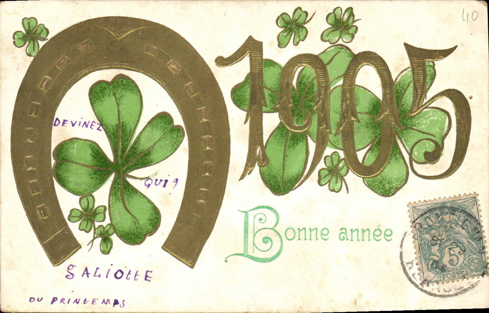 CPA Fantaisie Annee 1905 Fer a cheval Trefles 