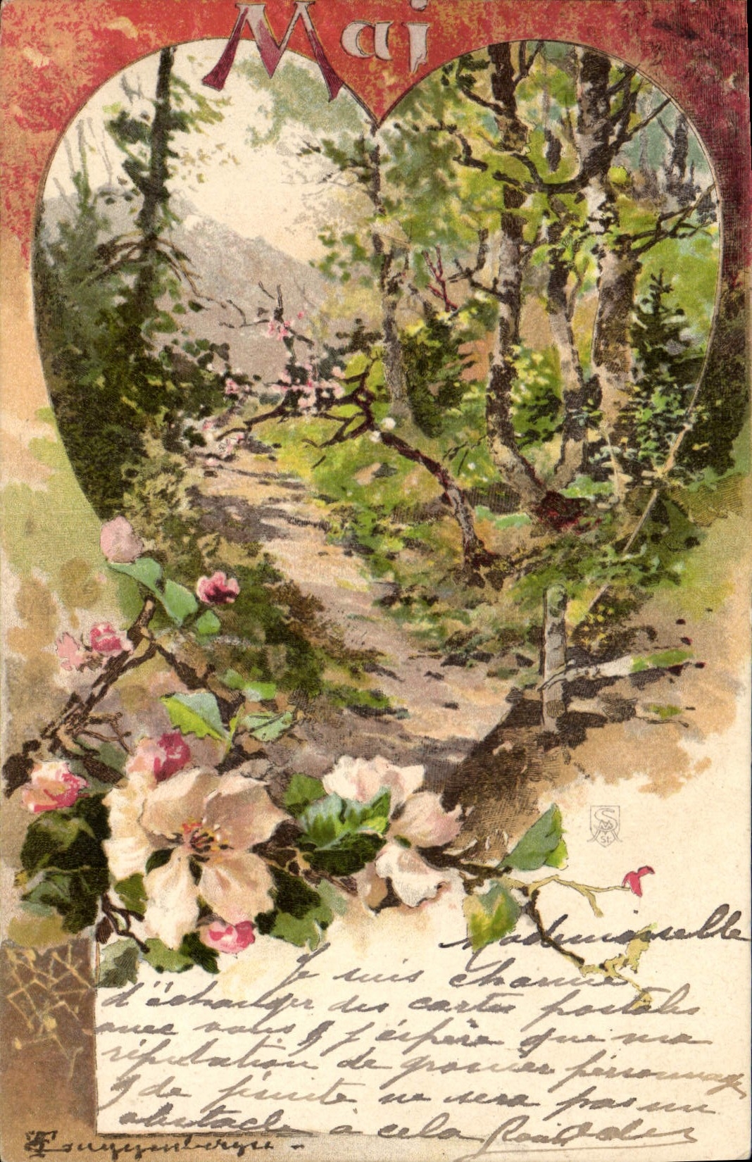 Vintage Postcard Fantasy May Heart