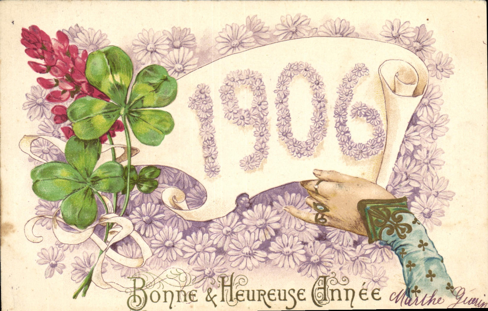 CPA Fantaisie Annee 1906 Fleurs Trefles