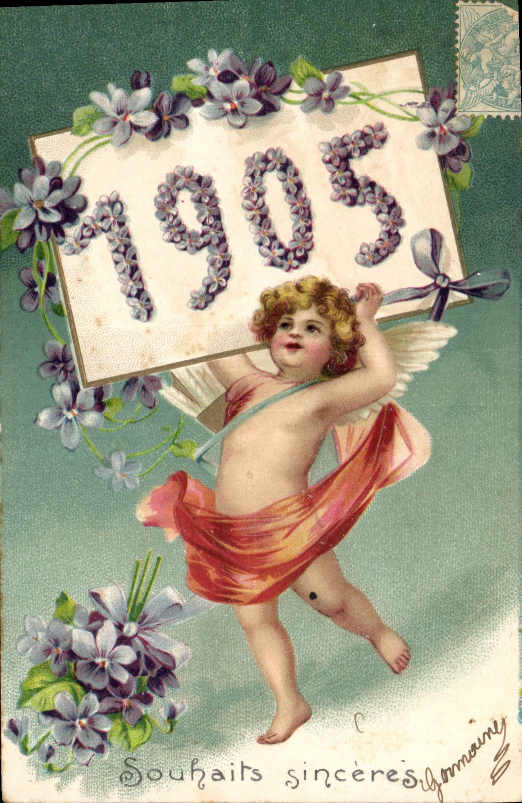 Vintage Postcard Fantasy Year 1905 Angel Child Flowers
