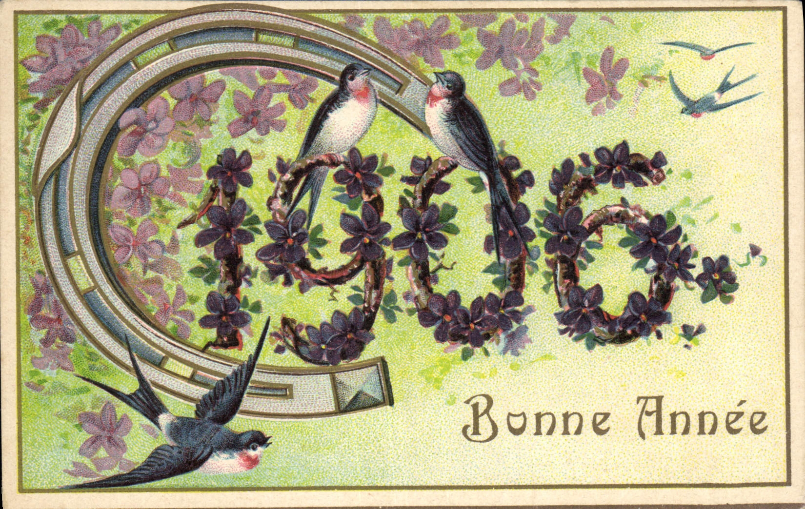 Vintage Postcard Fantasy Year 1906 Flowers Swallows