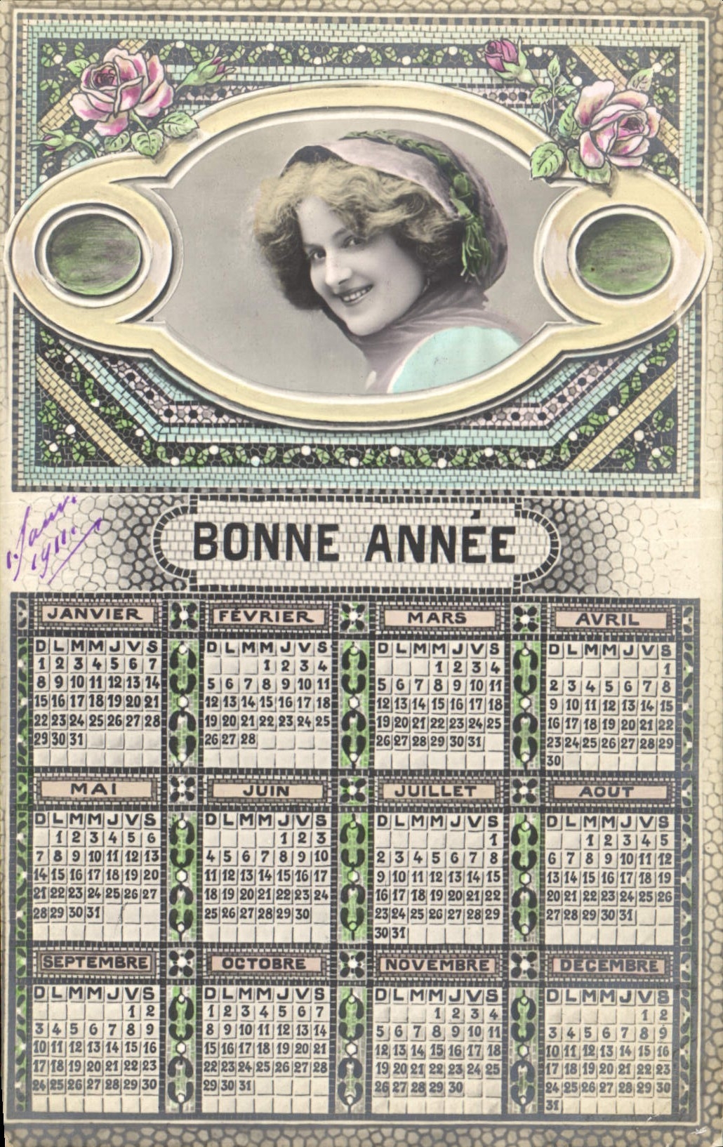 Vintage Postcard Fantasy Year Calendar Woman 1911