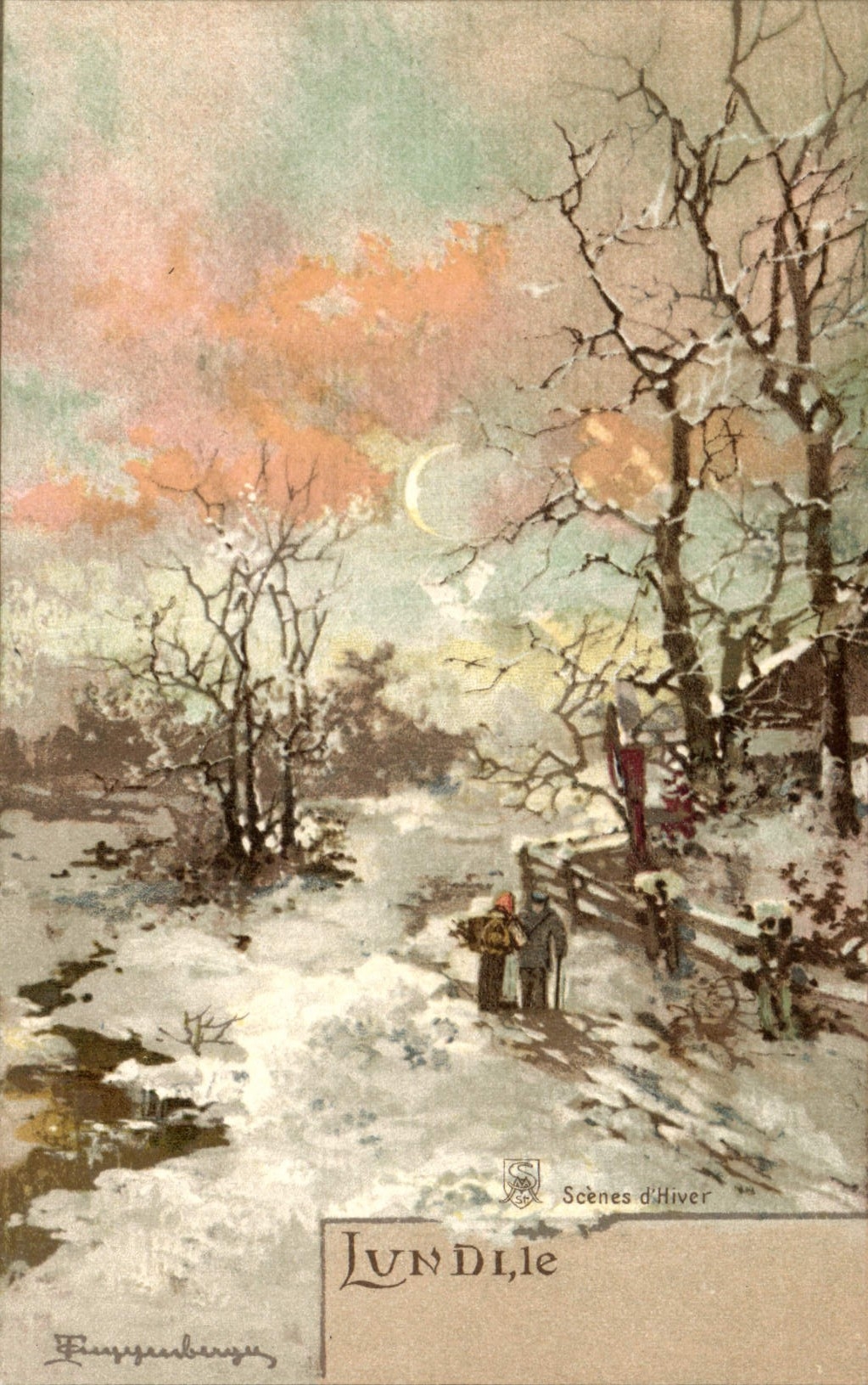 Vintage Postcard Fantasy Day Monday Scenes of winter