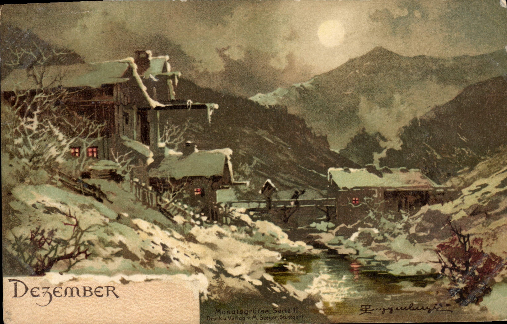 Vintage Postcard Fantasy Month Dezember December