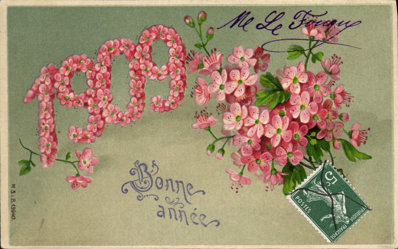 CPA Fantaisie Annee 1909 Fleurs 