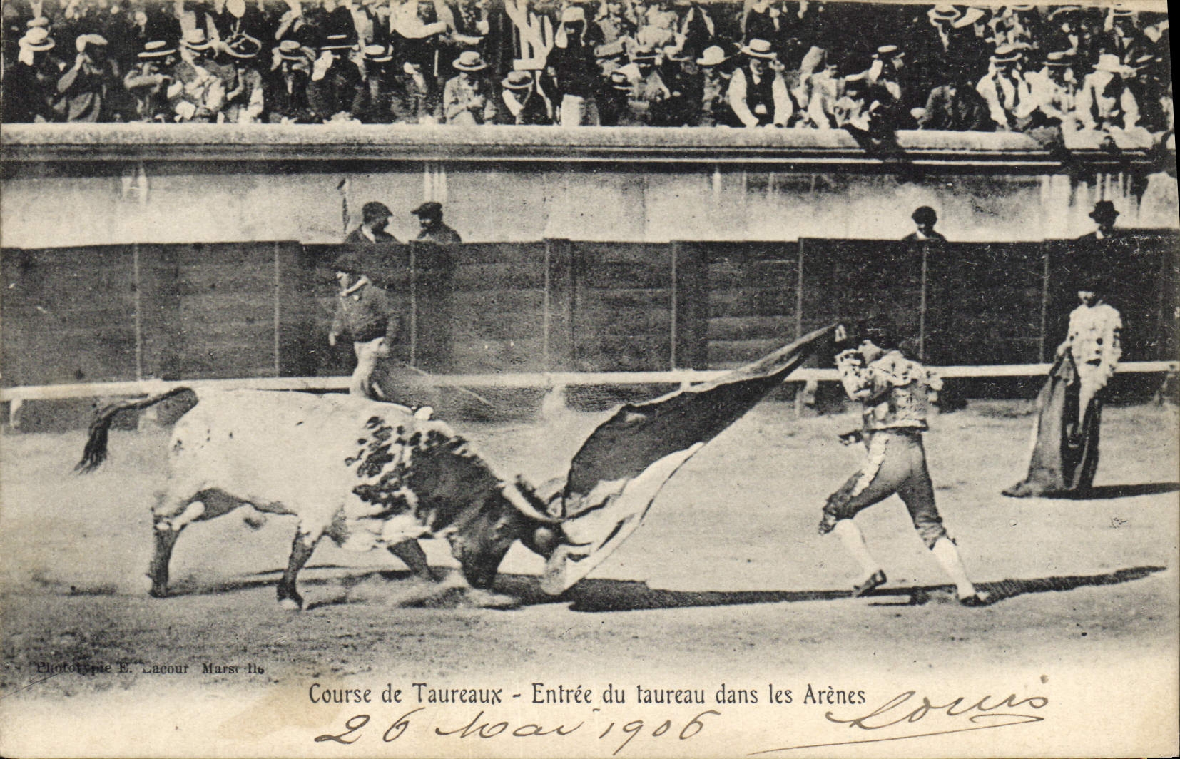 CPA Corrida Course de Taureaux Entree du taureau dans les arenes