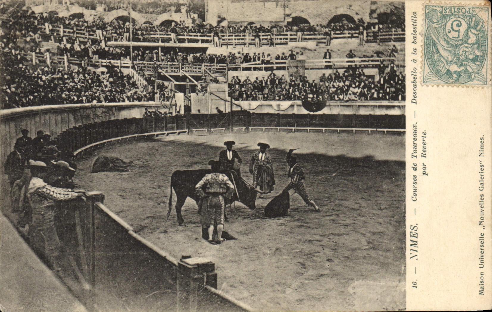 Postal Corrida Corrida de toros Nimes Descabello tiene el balestilla por Reverte