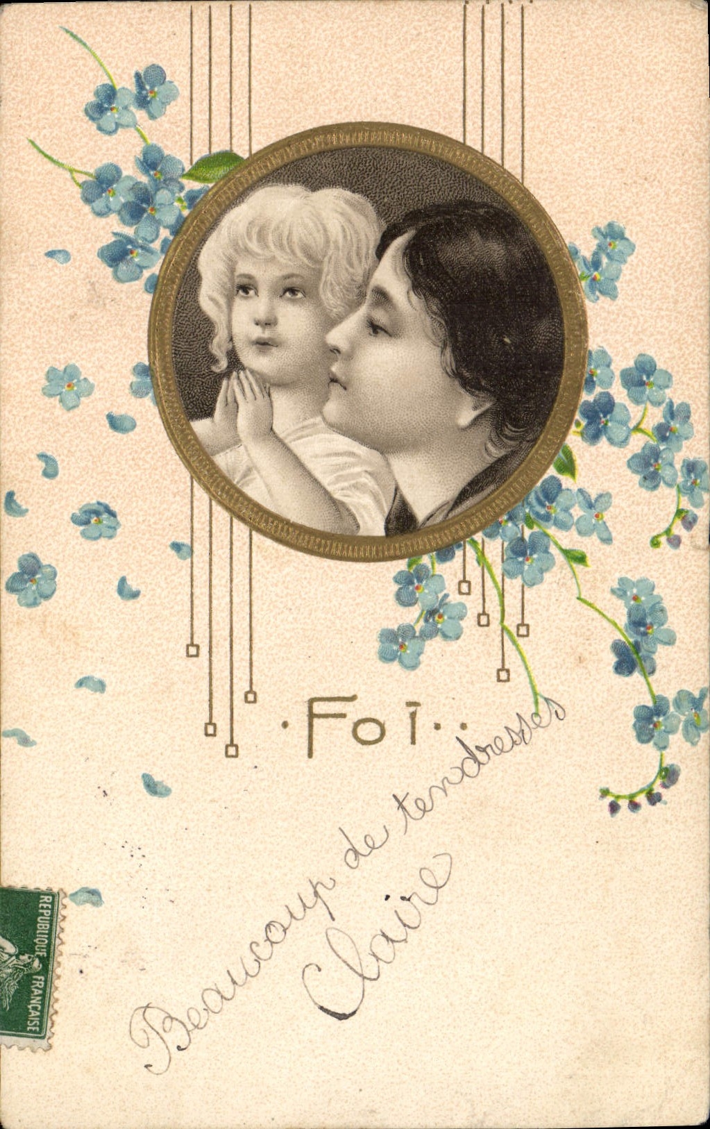 Vintage Postcard Fantasy Flowers Child wife