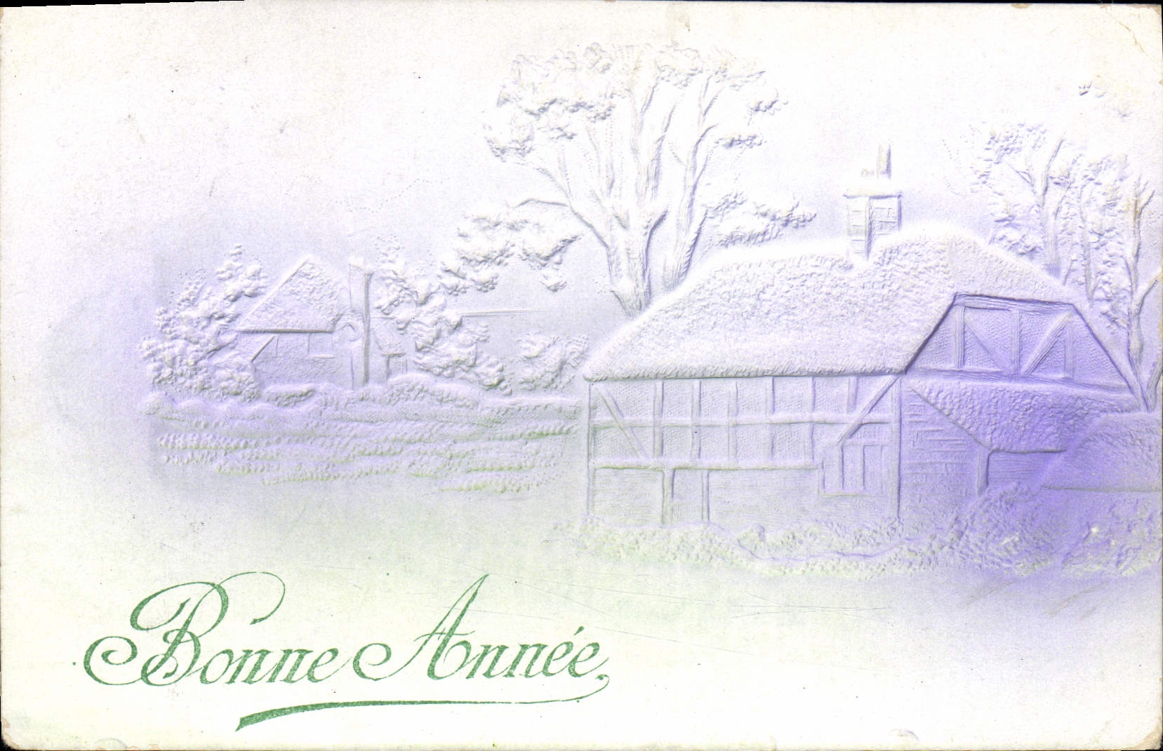 Vintage Postcard Fantasy Happy new year (house in relief)