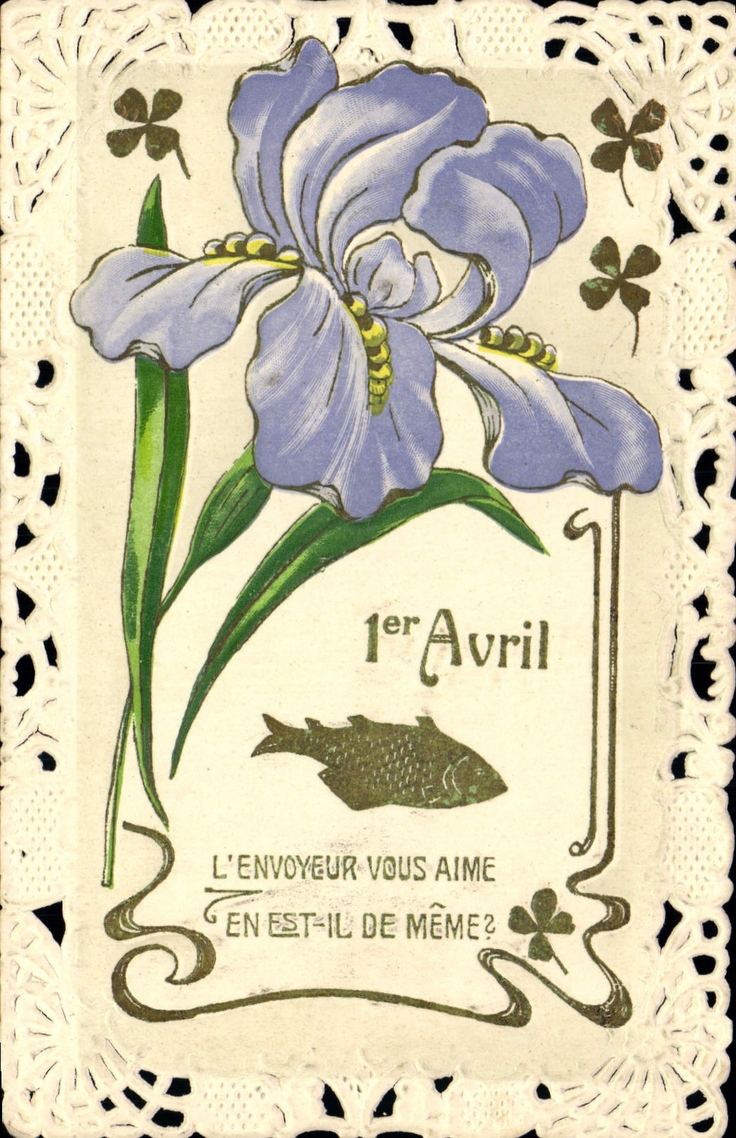 Vintage Postcard Fantasy Brodee Flowers Poisson April 1st