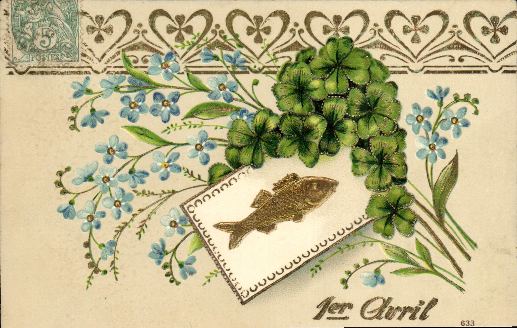 Vintage Postcard Fantasy Flowers Poisson April 1st Clover