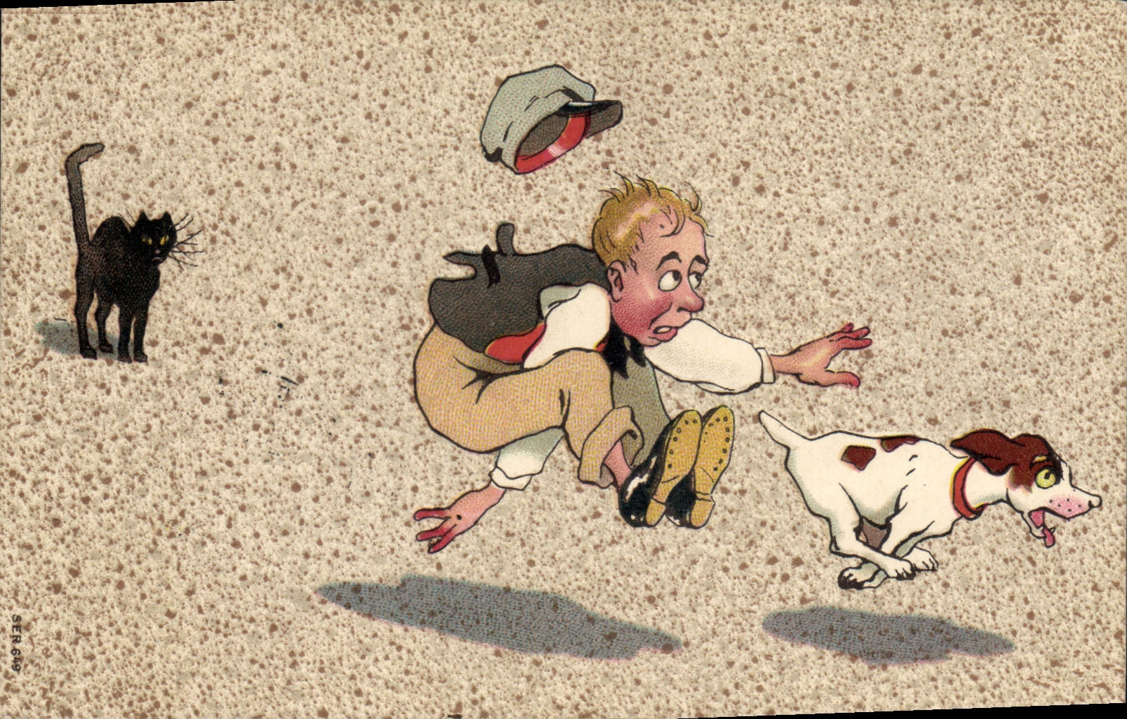 CPA Fantaisie Homme Chien Chat Noir 