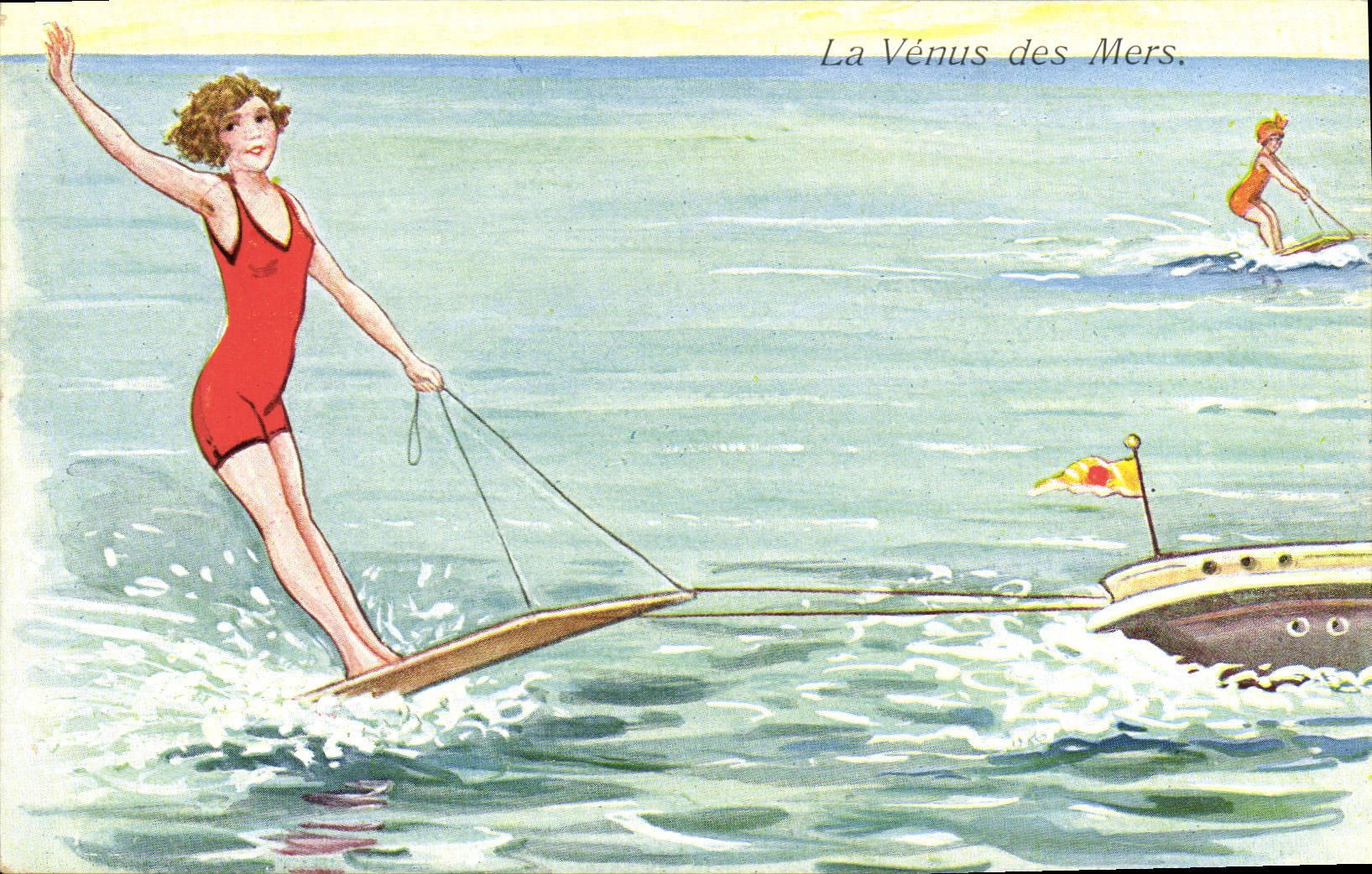 Vintage Postcard Fantasy Woman Water skiing