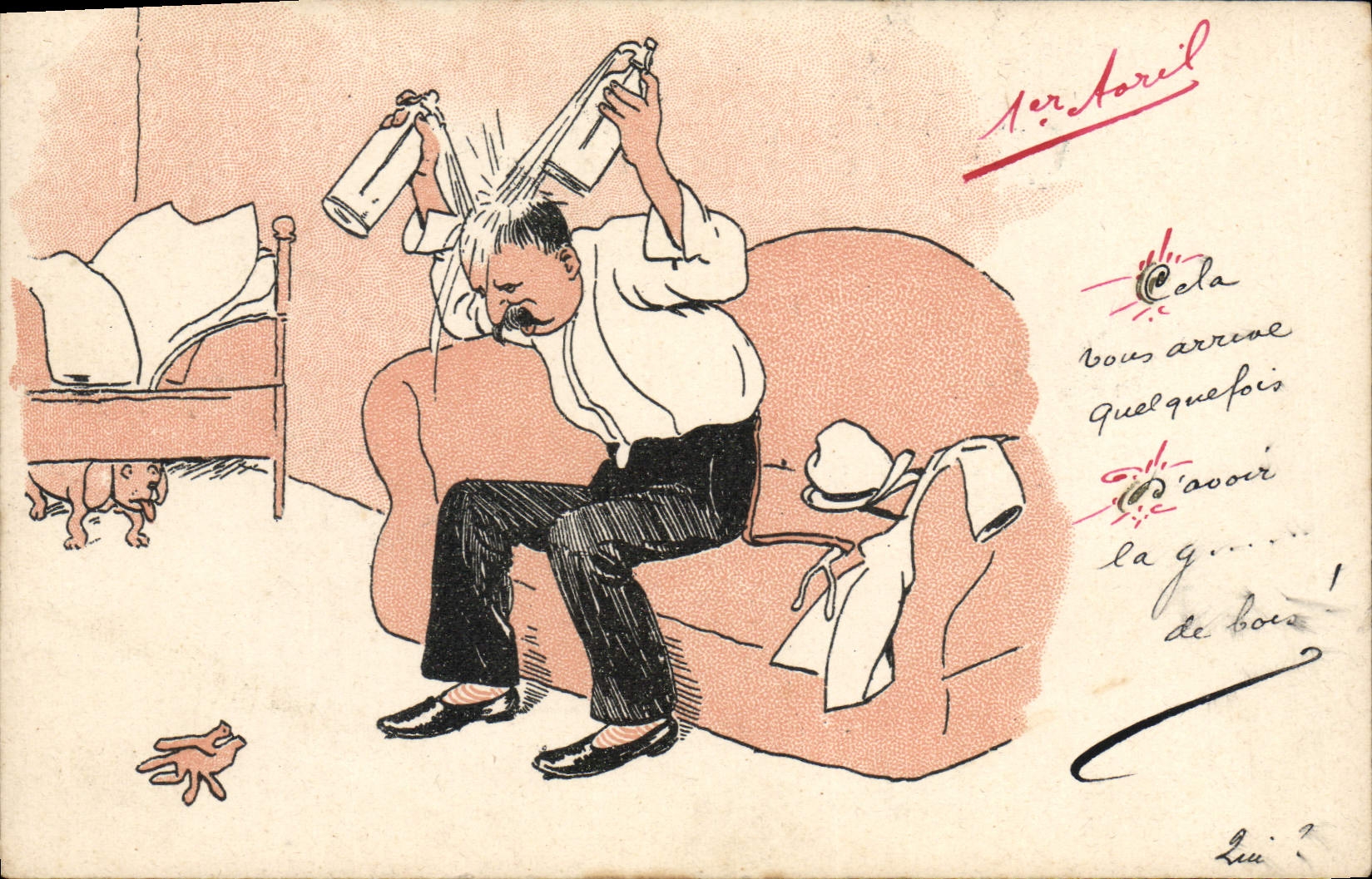 Vintage Postcard Fantasy Man Hangover